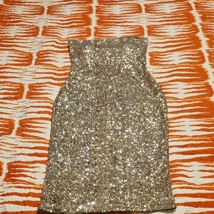 Bebe Beige/gold Sequence Dress